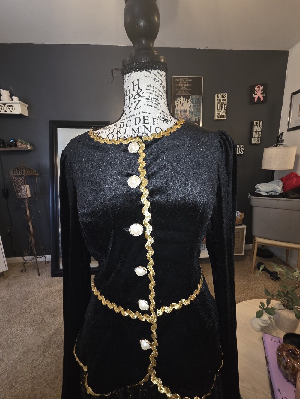 Black Velvet Long-Sleeve Jacket  with Gold Trim